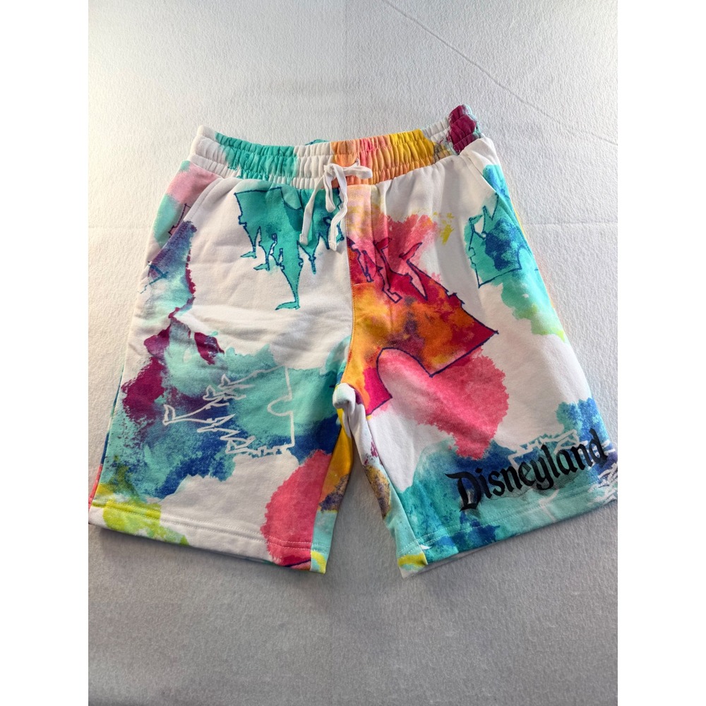 Disneyland Resort Watercolor Tie Dye Sweat Shorts Multicolor Logo Mens Small